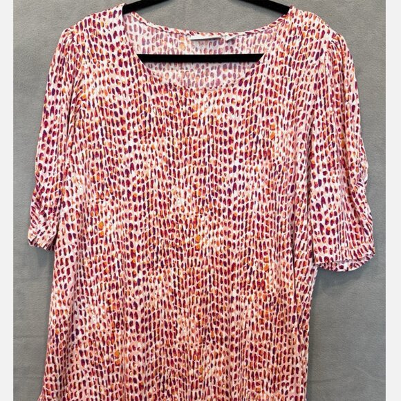 Susan Graver Elbow Sleeve Blouse Italia Knit Red/Orange Print 2X Plus Size - Picture 9 of 9